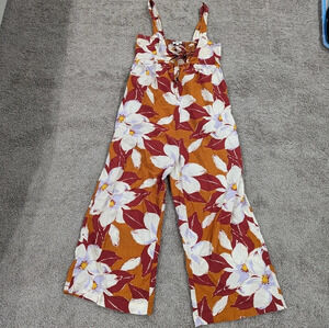 Madewell Tie-Front Cover-Up Jumpsuit‎ Orange tropical flower print size Small